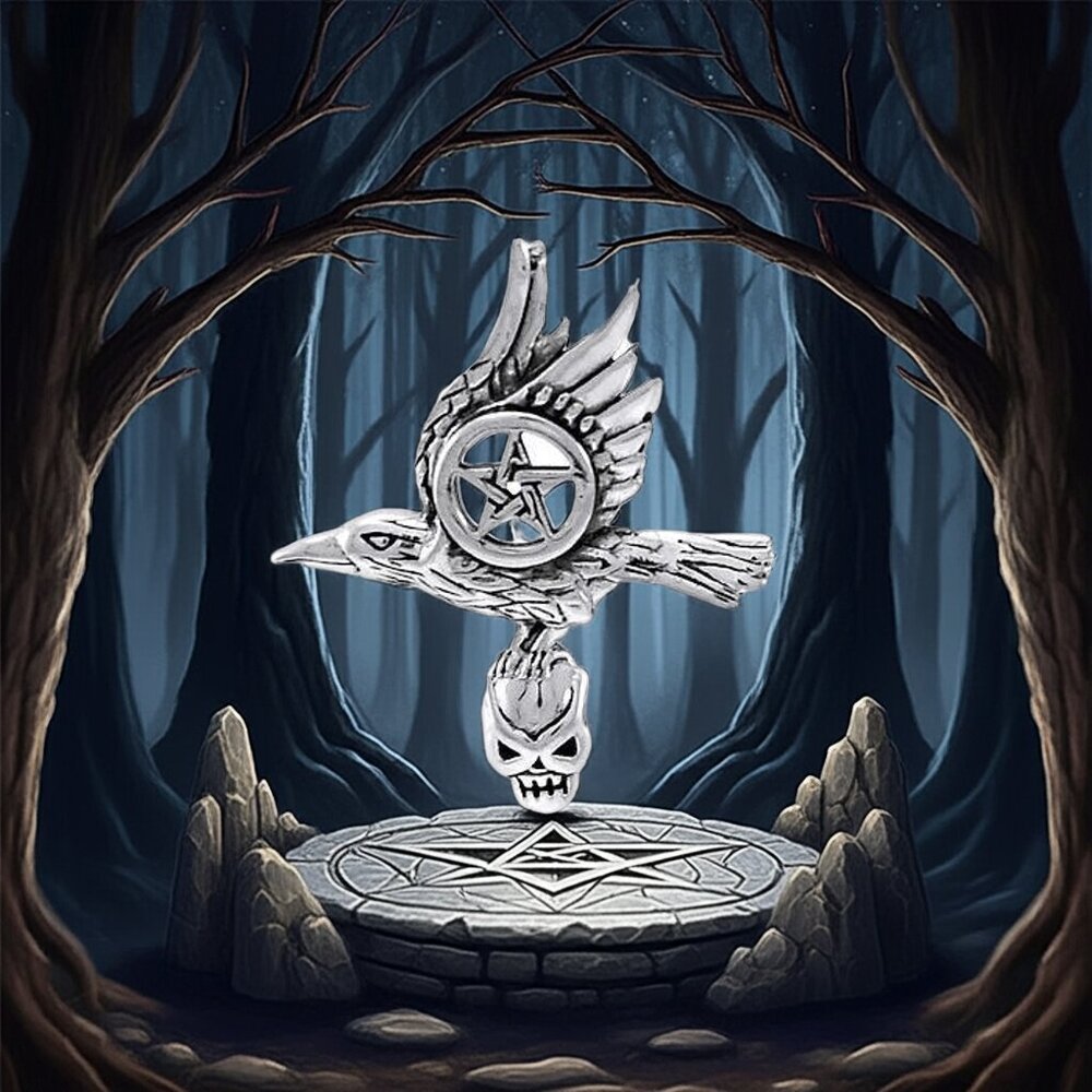 Raven Pentacle Skull Sterling Silver Pendant